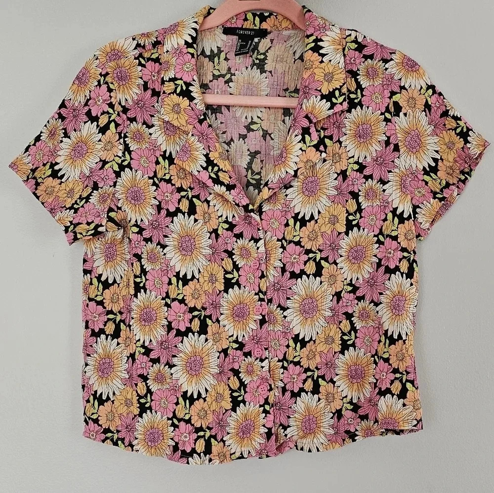 Pleated Floral Print Shirt size M